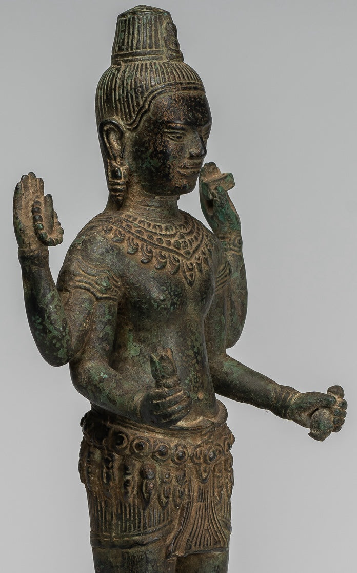 Antique Khmer Style Bronze Bayon Style Standing Lokeshvara Statue - 37cm/15"