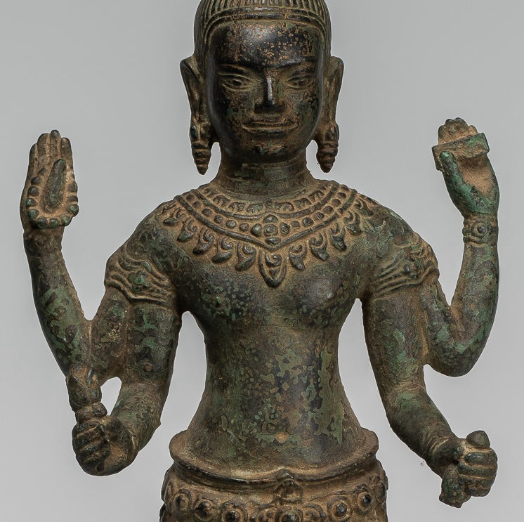 Antique Khmer Style Bronze Bayon Style Standing Lokeshvara Statue - 37cm/15"