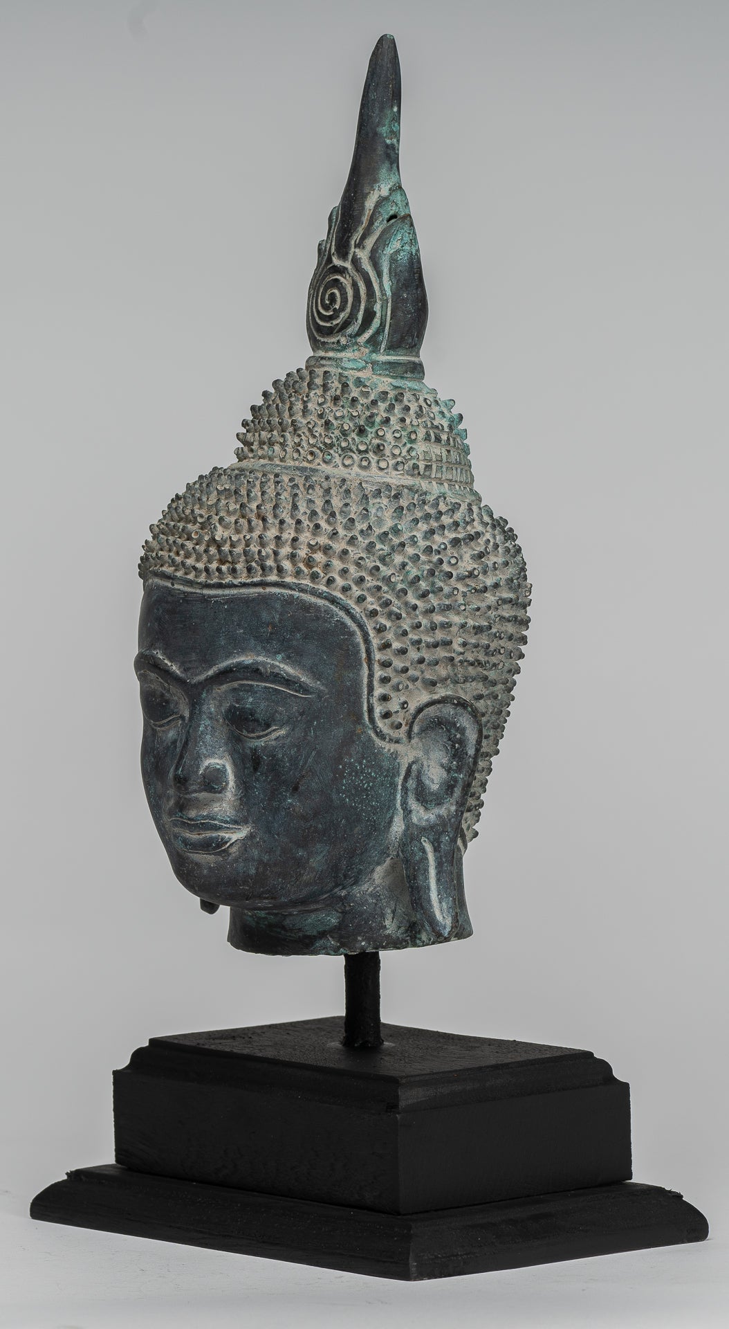 Buddha Statue - Antique Khmer Style Bronze Mounted Buddha Head - 29cm/12"