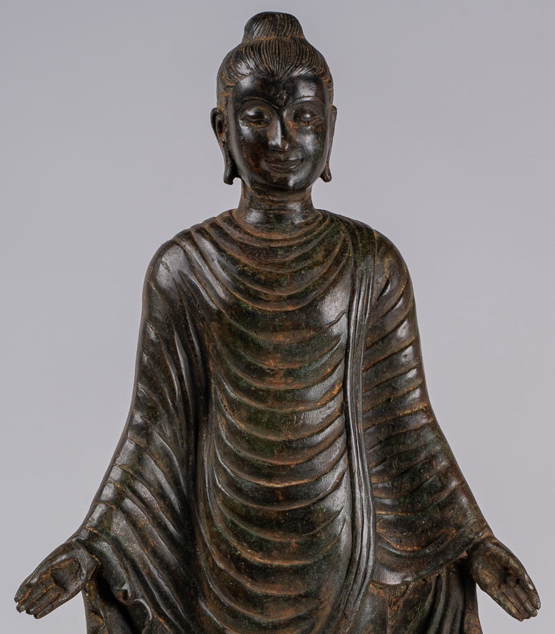 Indian Buddha Statue - Antique Gandhara Style Bronze Standing Buddha Statue - 70cm/28"