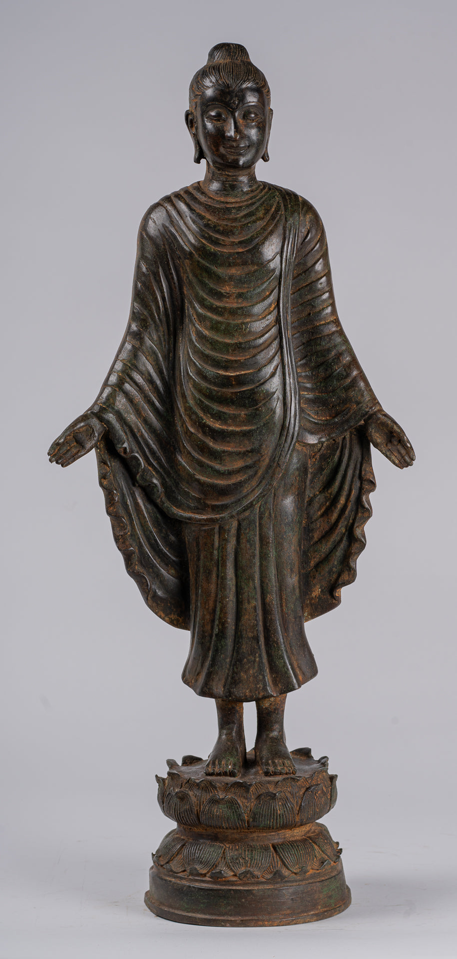 Indian Buddha Statue - Antique Gandhara Style Bronze Standing Buddha Statue - 70cm/28"