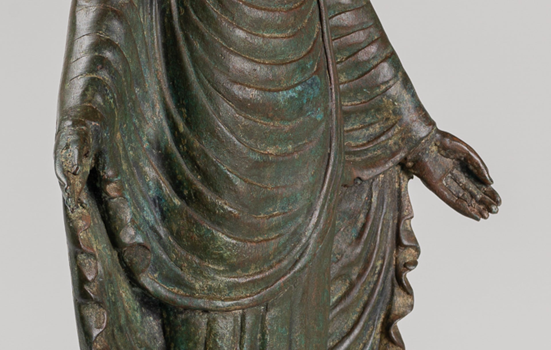 Indian Buddha Statue - Antique Gandhara Style Bronze Standing Buddha Statue - 70cm/28"