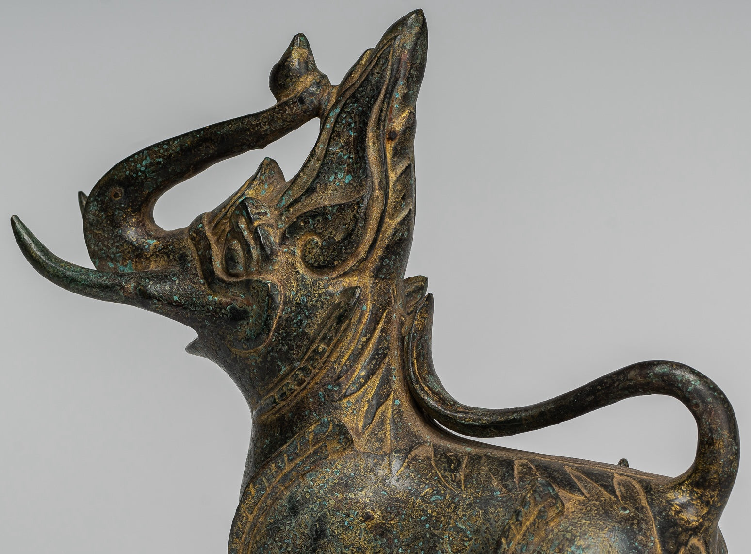 Antique Burmese Style Bronze Standing Chinthe Guardian Temple Lion - 29cm/12"