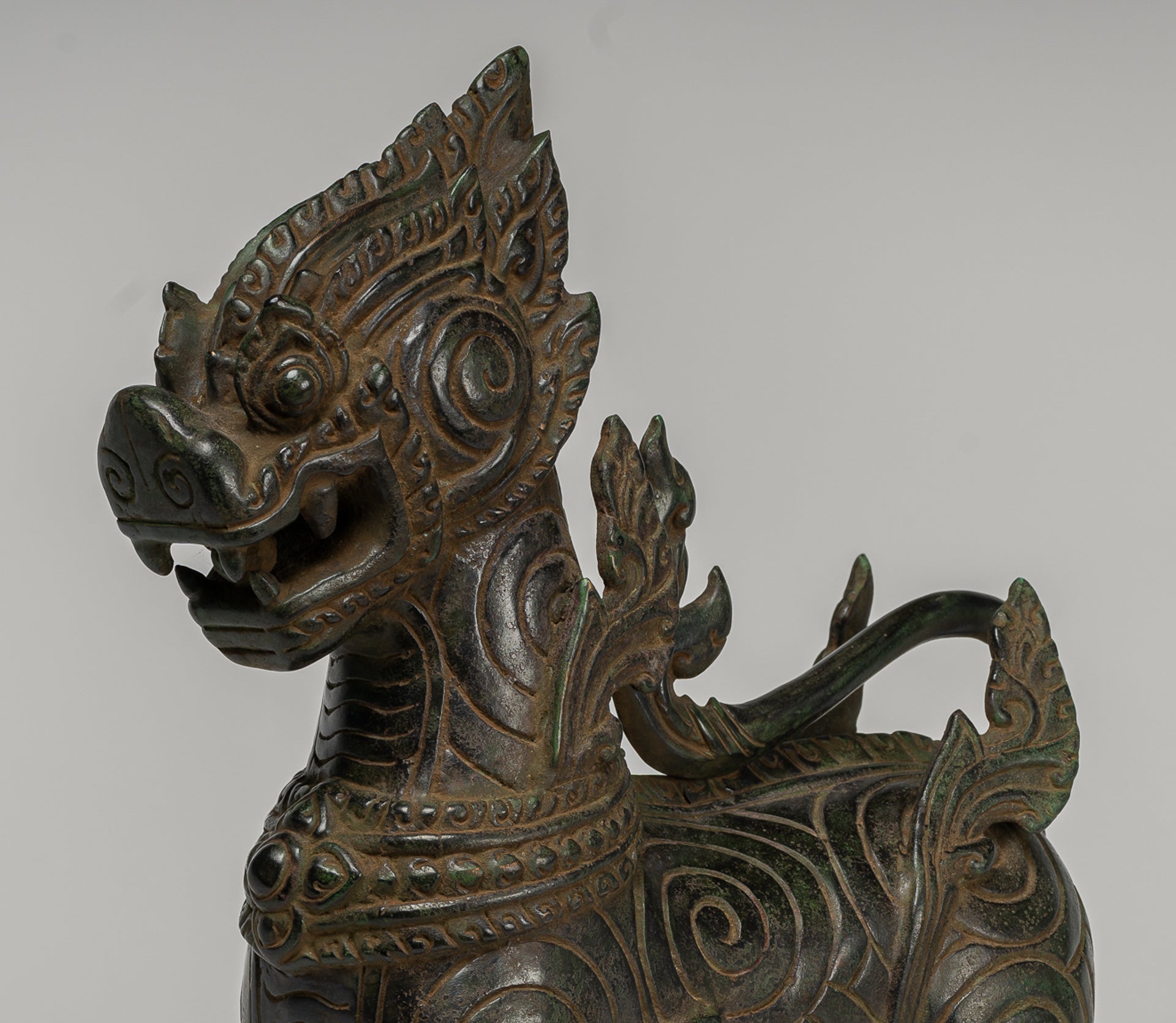 Antique Burmese Style Bronze Standing Chinthe Guardian Temple Lion - 34cm/14"