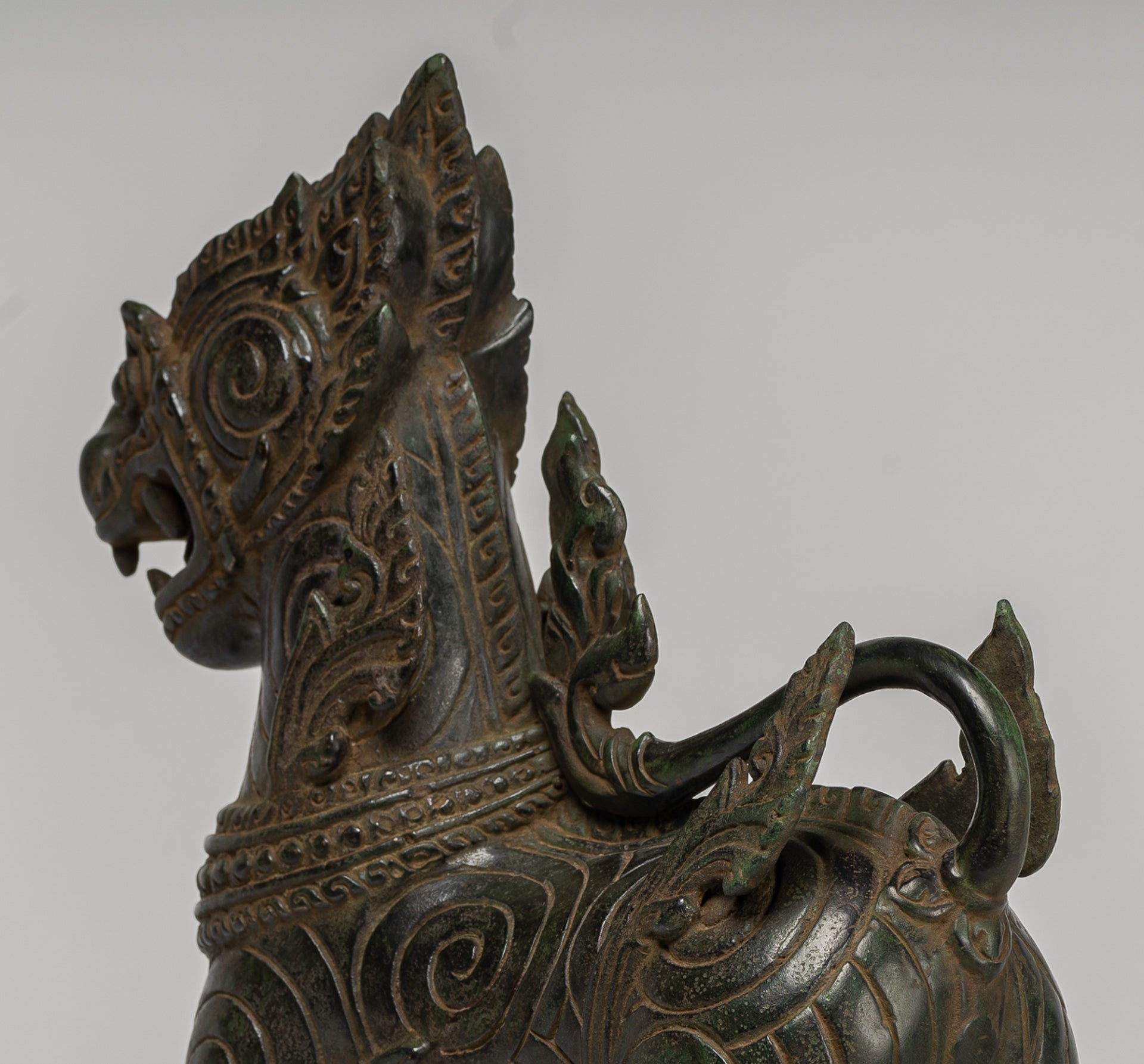 Antique Burmese Style Bronze Standing Chinthe Guardian Temple Lion - 34cm/14"