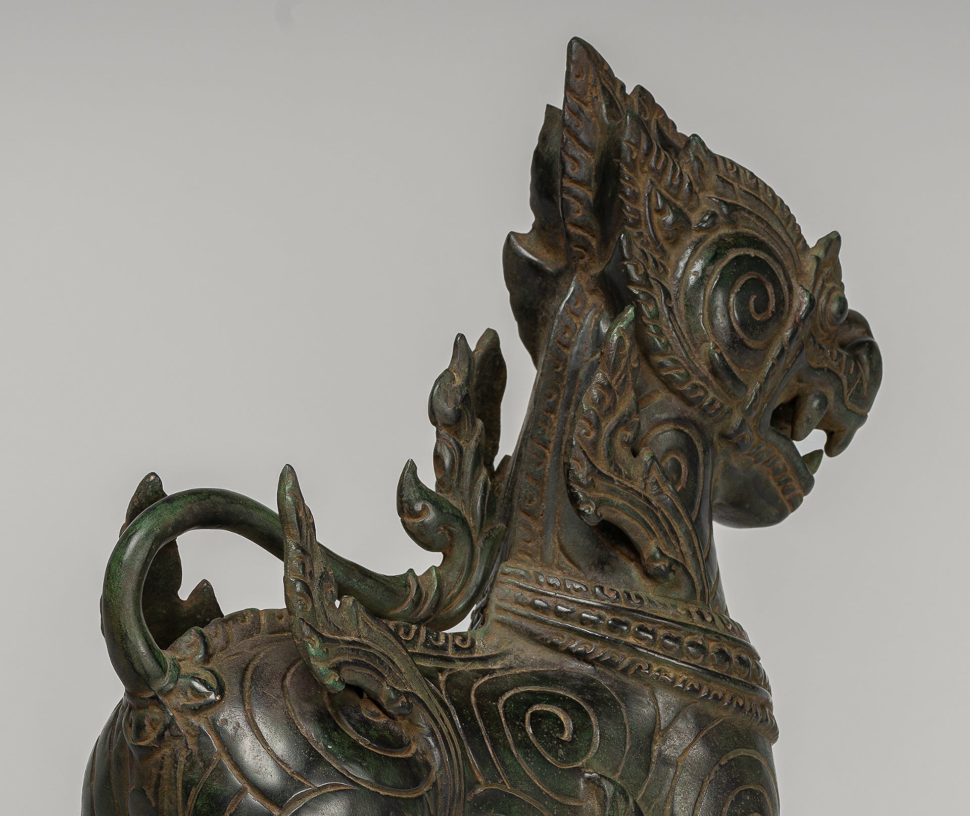 Antique Burmese Style Bronze Standing Chinthe Guardian Temple Lion - 34cm/14"