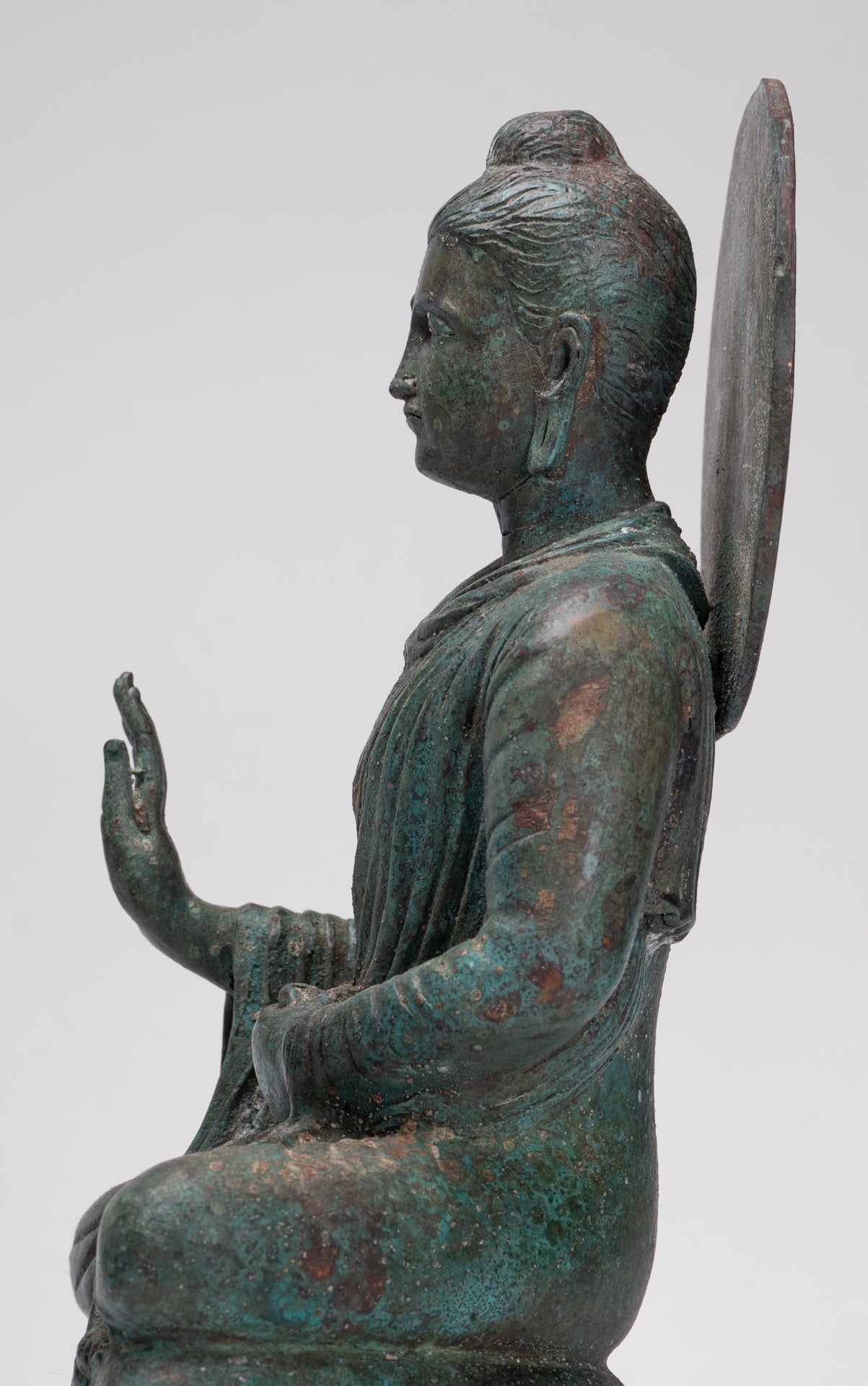 Indian Buddha Statue - Antique Gandhara Style Bronze Protection Buddha Statue - 35cm/14"