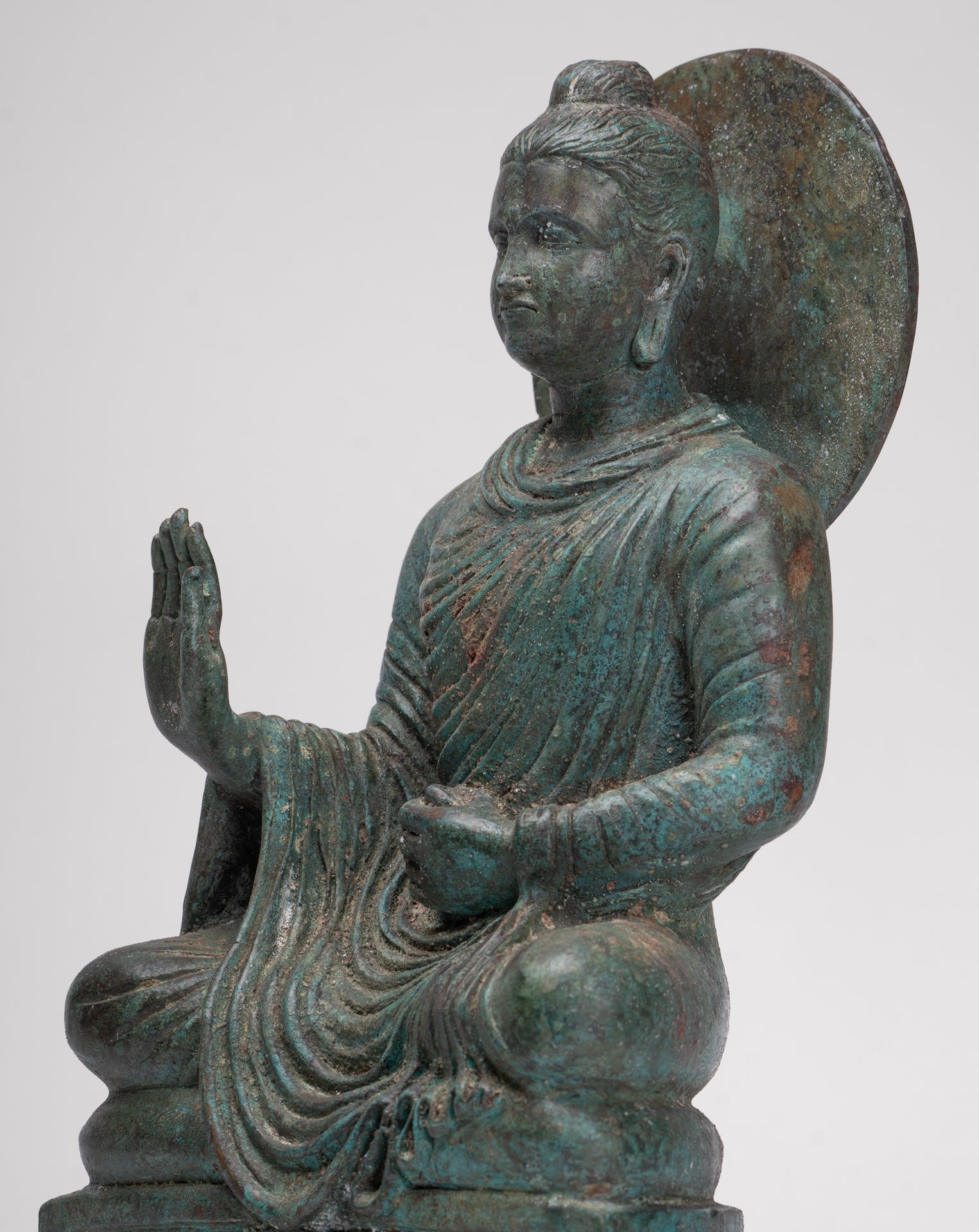 Indian Buddha Statue - Antique Gandhara Style Bronze Protection Buddha Statue - 35cm/14"
