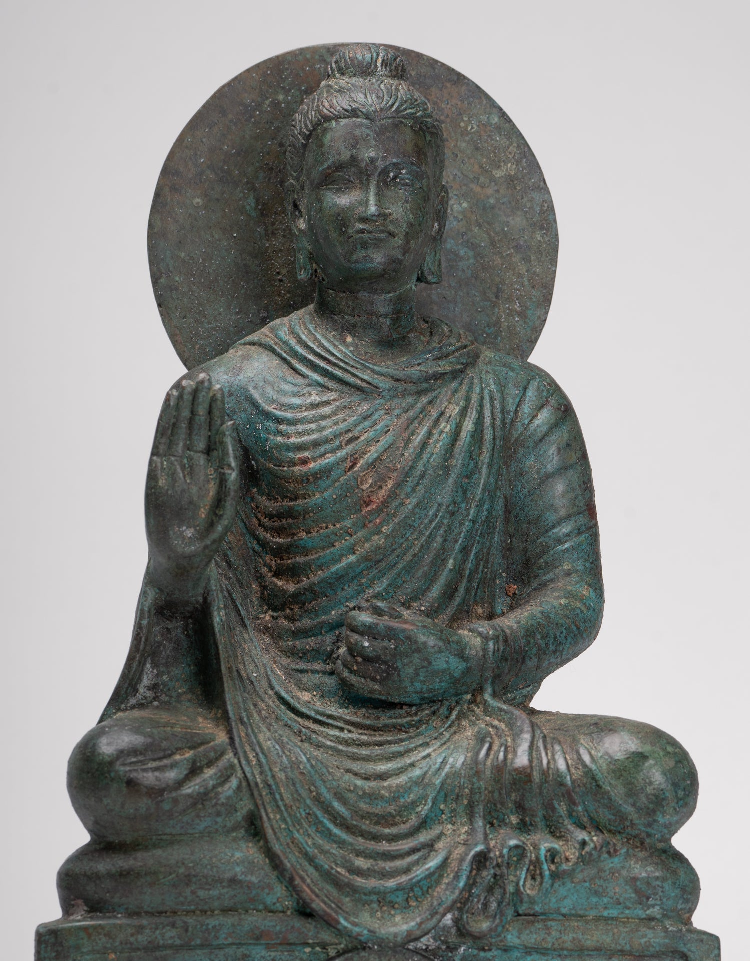 Indian Buddha Statue - Antique Gandhara Style Bronze Protection Buddha Statue - 35cm/14"