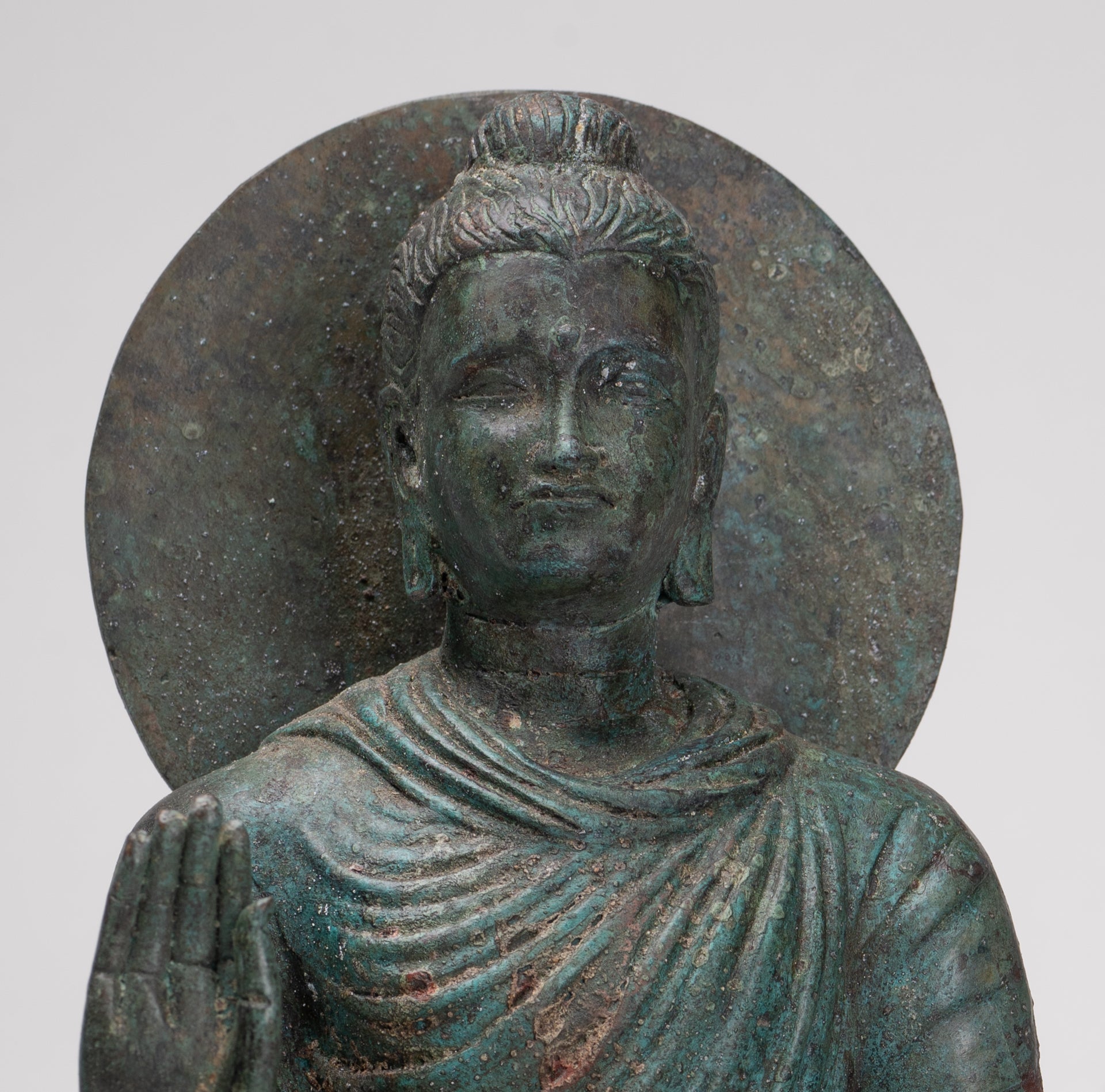 Indian Buddha Statue - Antique Gandhara Style Bronze Protection Buddha Statue - 35cm/14"