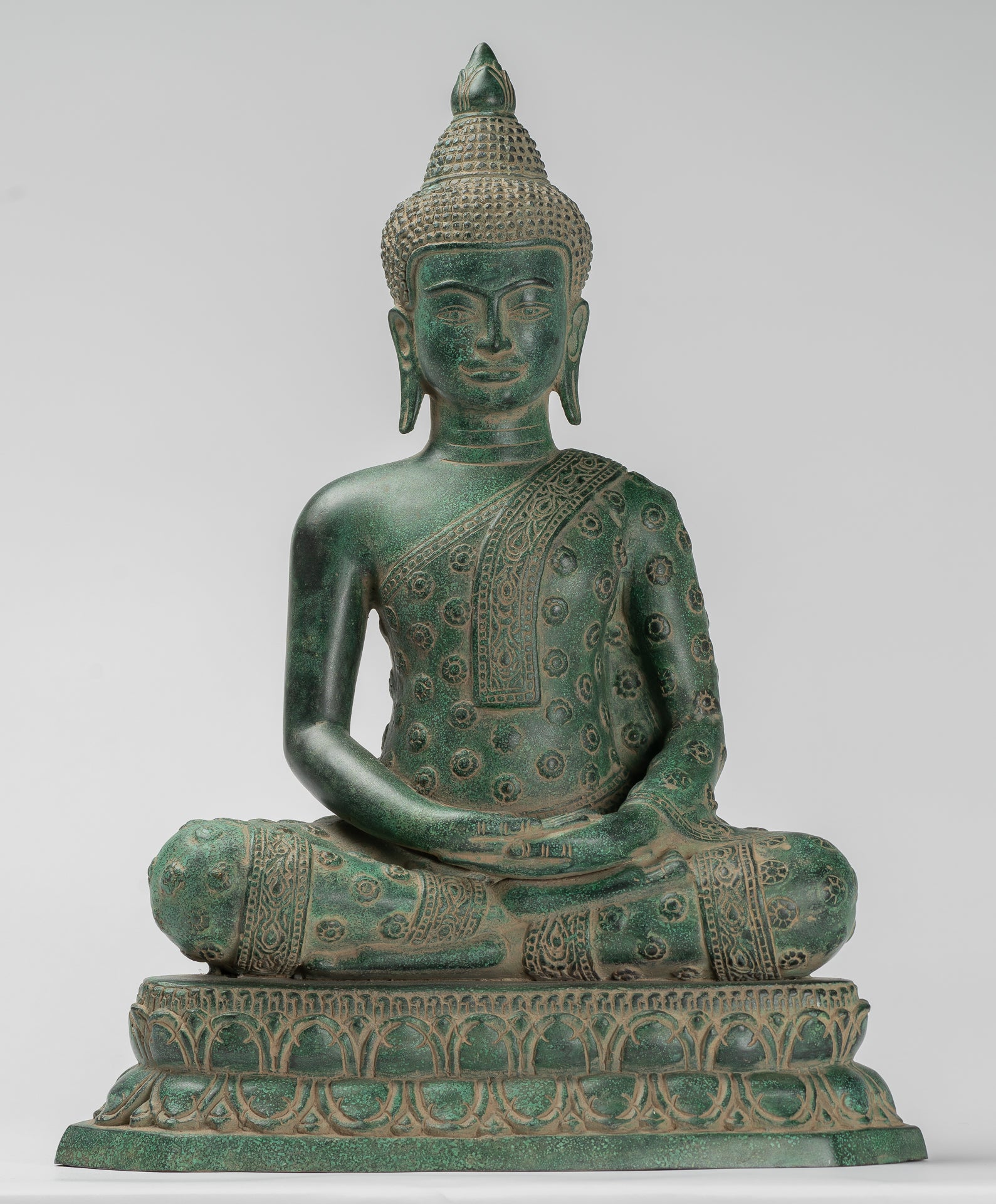 Statua Buddha - Antique Khmer in stile Khmer Bronzo seduto Amitabha Meditazione Buddha Statua - 44 cm/18 "