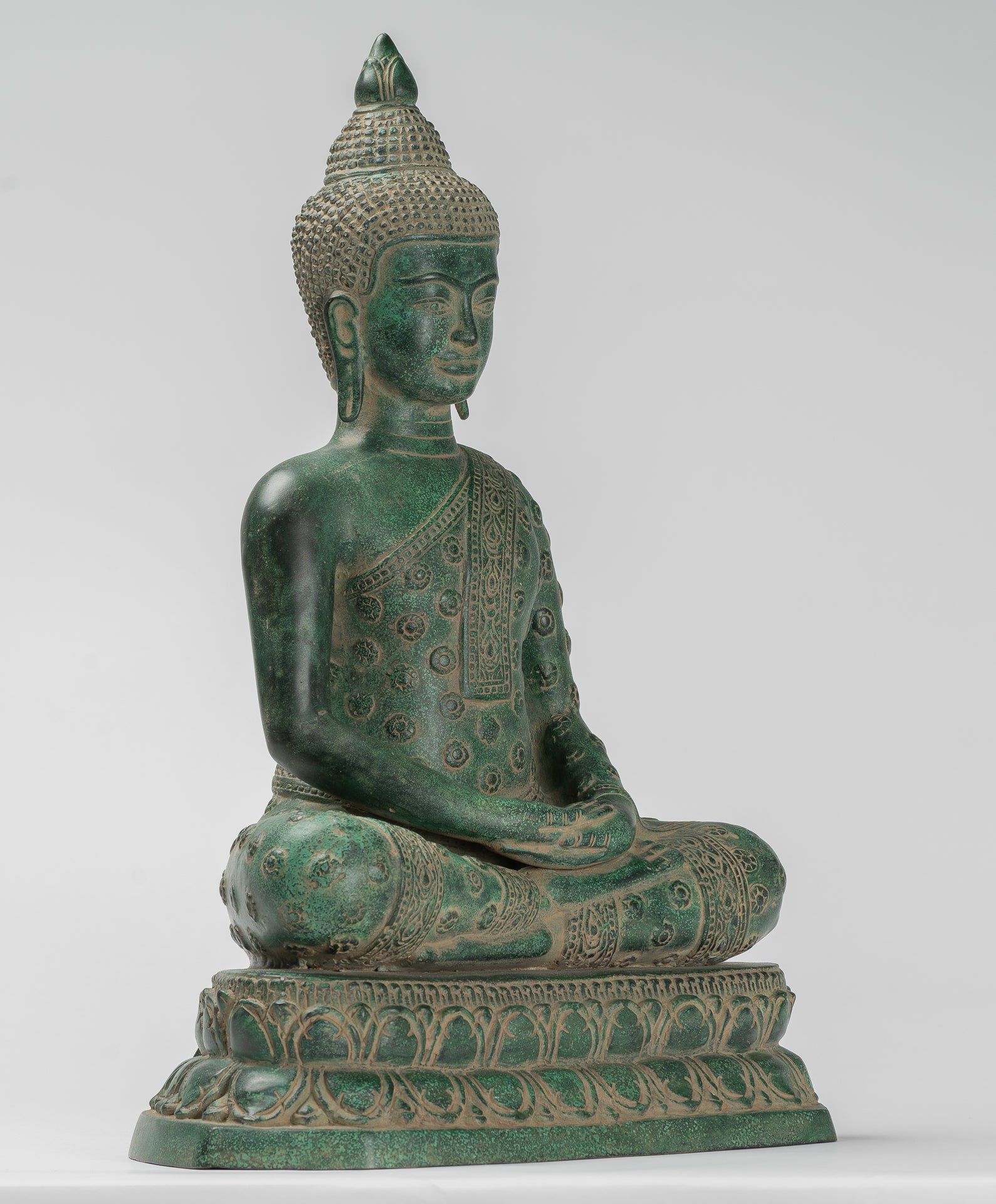 Statua Buddha - Antique Khmer in stile Khmer Bronzo seduto Amitabha Meditazione Buddha Statua - 44 cm/18 "