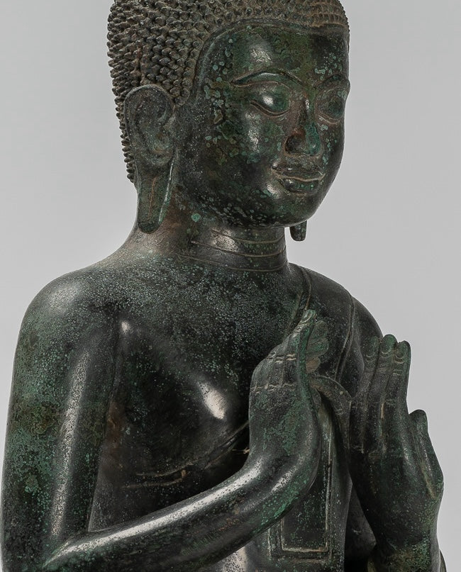 Buda - Estatua de Buda Doble de enseñanza de bronce antiguo de bronce jemer - 50 cm/20 "