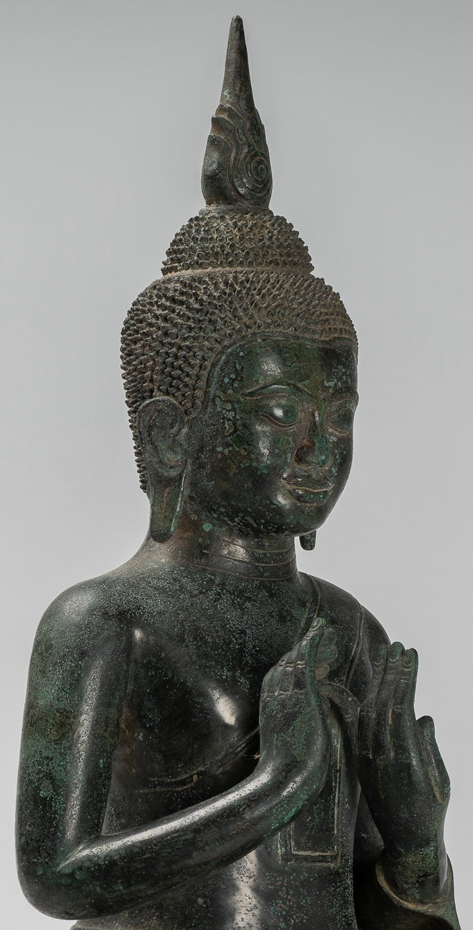 Buda - Estatua de Buda Doble de enseñanza de bronce antiguo de bronce jemer - 50 cm/20 "