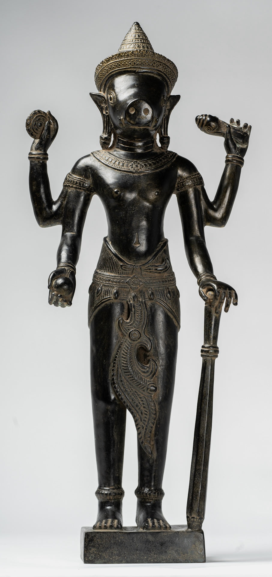 Varaha Statue - Antique Khmer Style Standing Bronze Varaha Boar Avatar of Vishnu - 55cm/22"