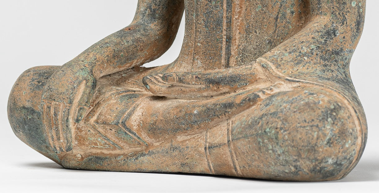 Buddha Statue - Antique Thai Style Bronze Seated Enlightenment Buddha Statue - 26cm/10"