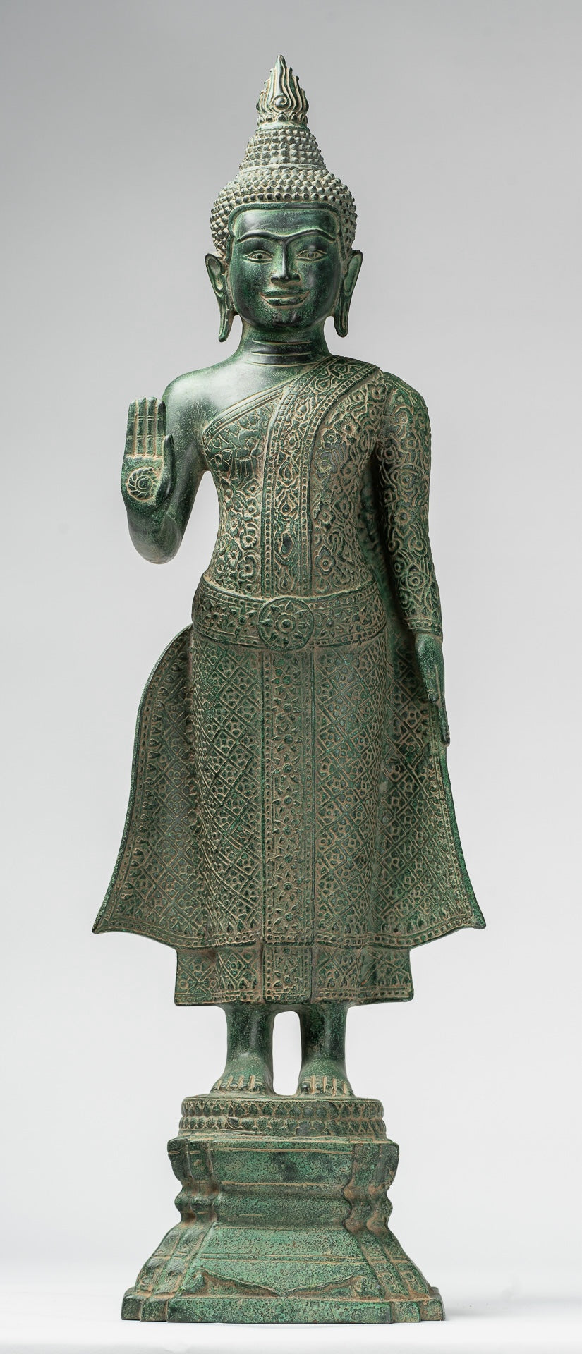 Buddha Statue - Antique Khmer Style Bronze Standing Abhaya Protection Buddha Statue - 65cm/26"