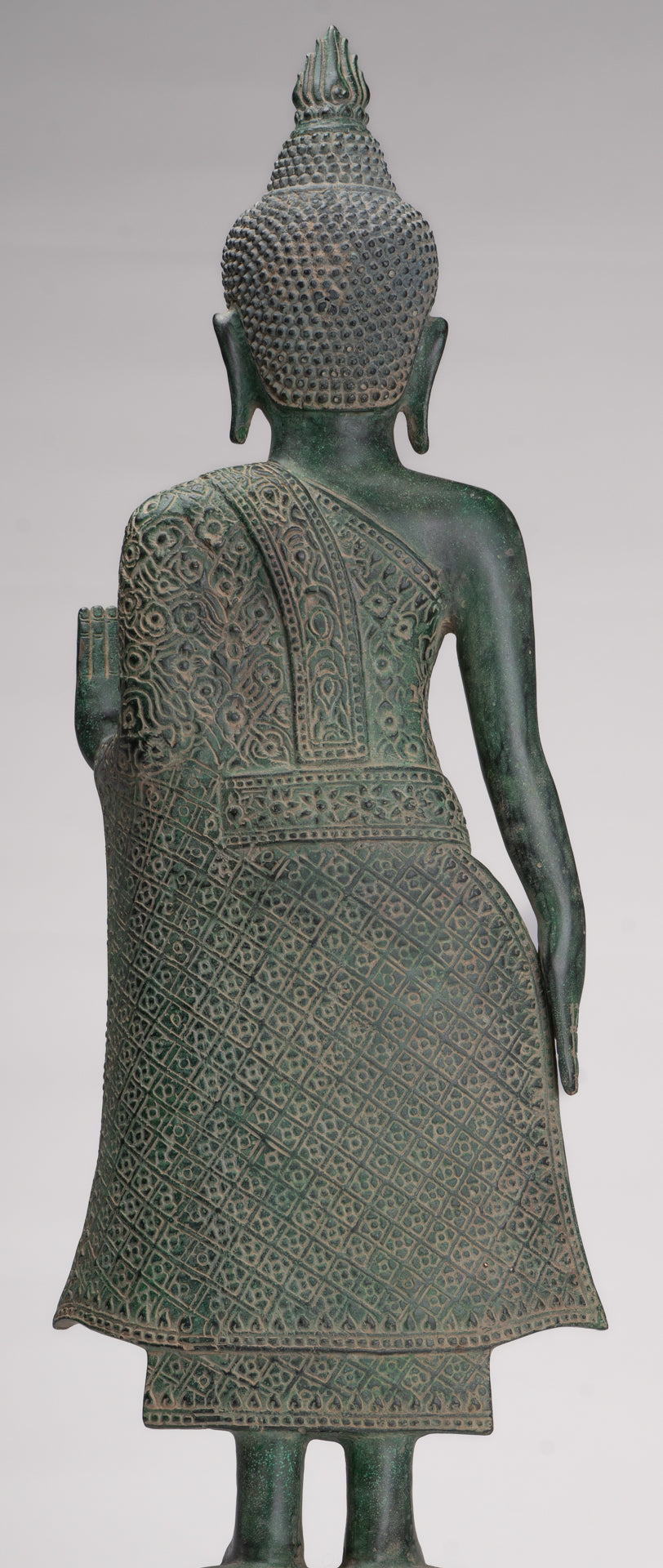 Buddha Statue - Antique Khmer Style Bronze Standing Abhaya Protection Buddha Statue - 64cm/26"