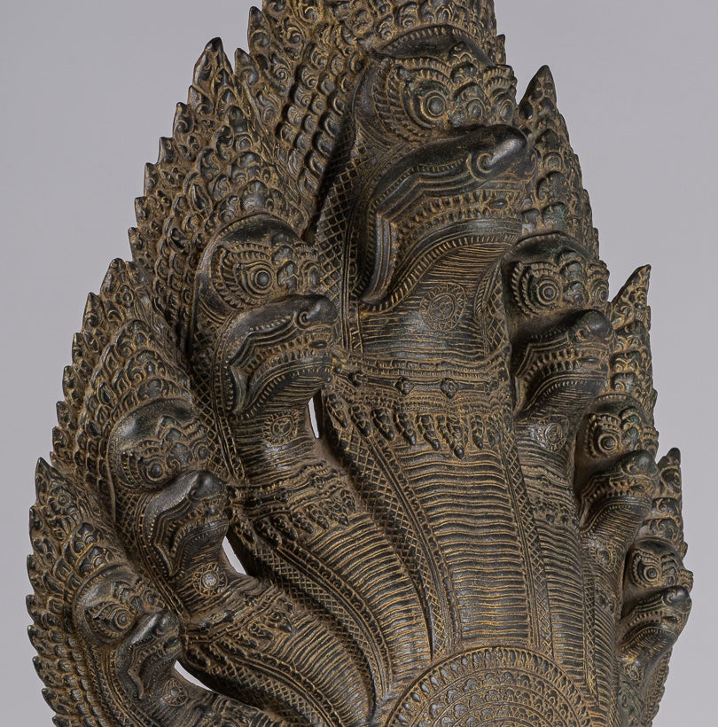 Naga Statue - Antique Khmer Style Bronze Protective Naga, Snake or Serpent Statue - 92cm/37"