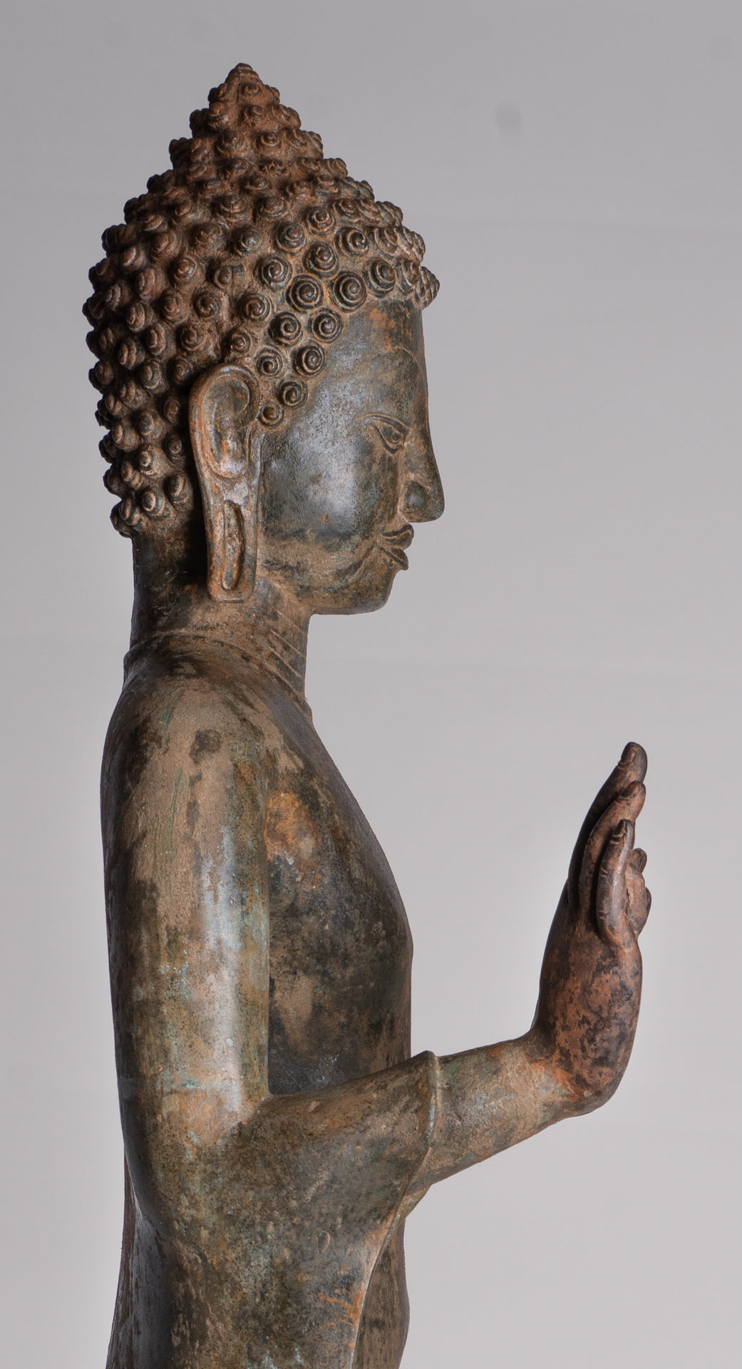 Buddha Statue - Antique Thai Style Standing Bronze Teaching Dvaravati Buddha Statue - 101cm/40" Tall