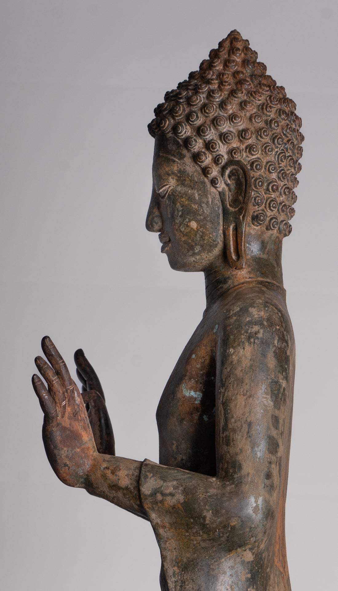Buddha Statue - Antique Thai Style Standing Bronze Teaching Dvaravati Buddha Statue - 101cm/40" Tall