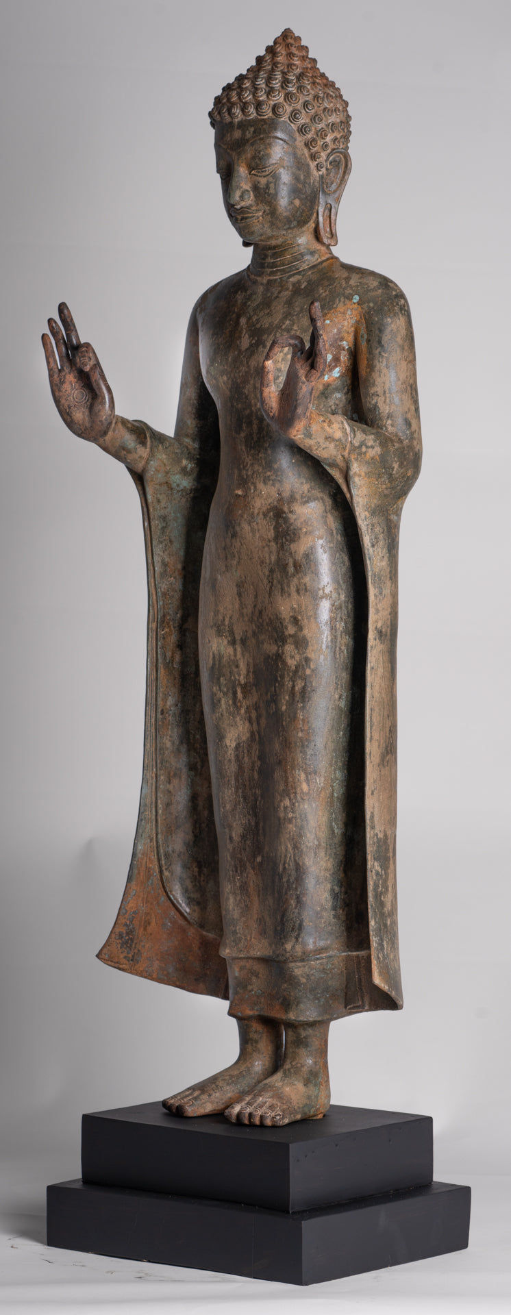 Buddha Statue - Antique Thai Style Standing Bronze Teaching Dvaravati Buddha Statue - 101cm/40" Tall