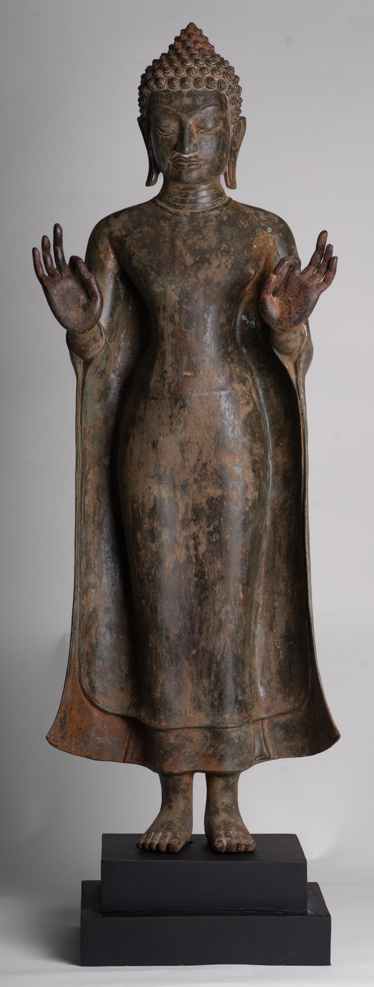 Buddha Statue - Antique Thai Style Standing Bronze Teaching Dvaravati Buddha Statue - 101cm/40" Tall