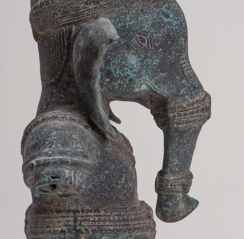 Ganesha Statue - Antique Khmer Style Mounted Bronze Banteay Srei Ganesha Statue - 37cm/15"