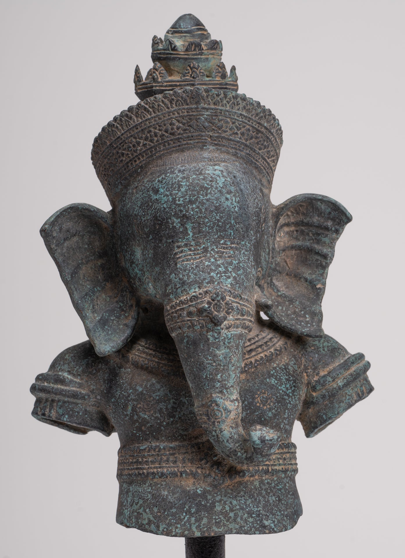 Ganesha Statue - Antique Khmer Style Mounted Bronze Banteay Srei Ganesha Statue - 37cm/15"