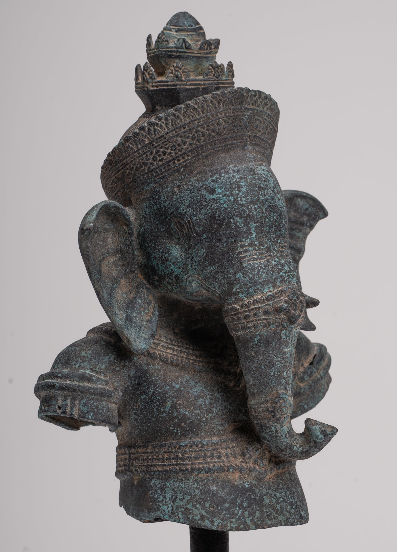 Ganesha Statue - Antique Khmer Style Mounted Bronze Banteay Srei Ganesha Statue - 37cm/15"