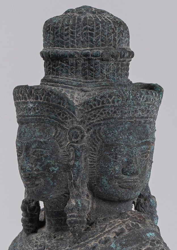 Brahma Statue - Antique Khmer Style Mounted Bronze Brahma Torso - Hindu God Creation - 26cm/10"