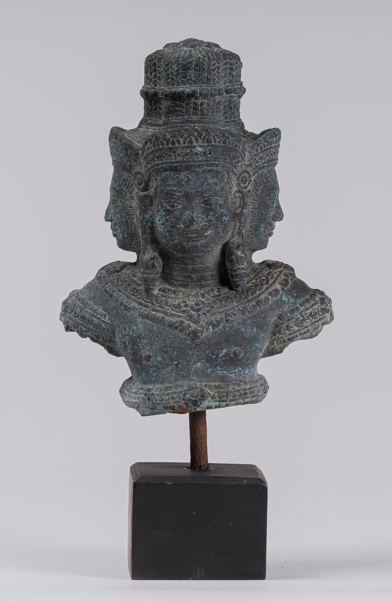 Brahma Statue - Antique Khmer Style Mounted Bronze Brahma Torso - Hindu God Creation - 26cm/10"