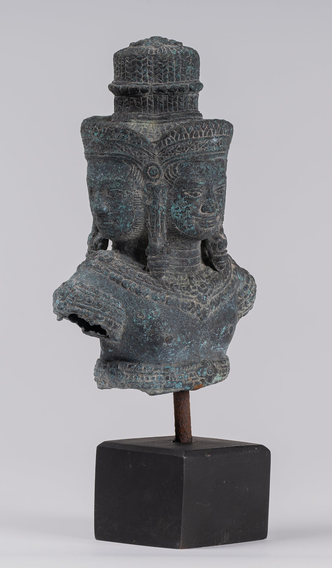 Brahma Statue - Antique Khmer Style Mounted Bronze Brahma Torso - Hindu God Creation - 26cm/10"