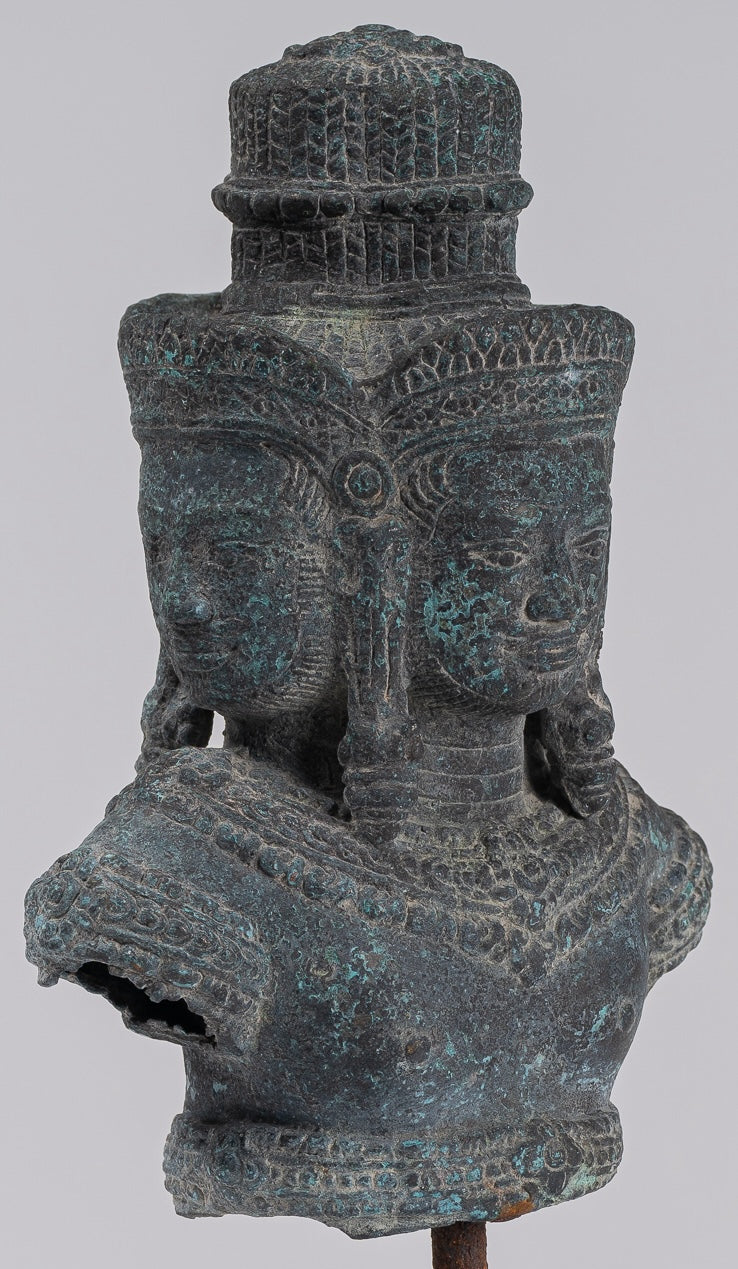 Brahma Statue - Antique Khmer Style Mounted Bronze Brahma Torso - Hindu God Creation - 26cm/10"