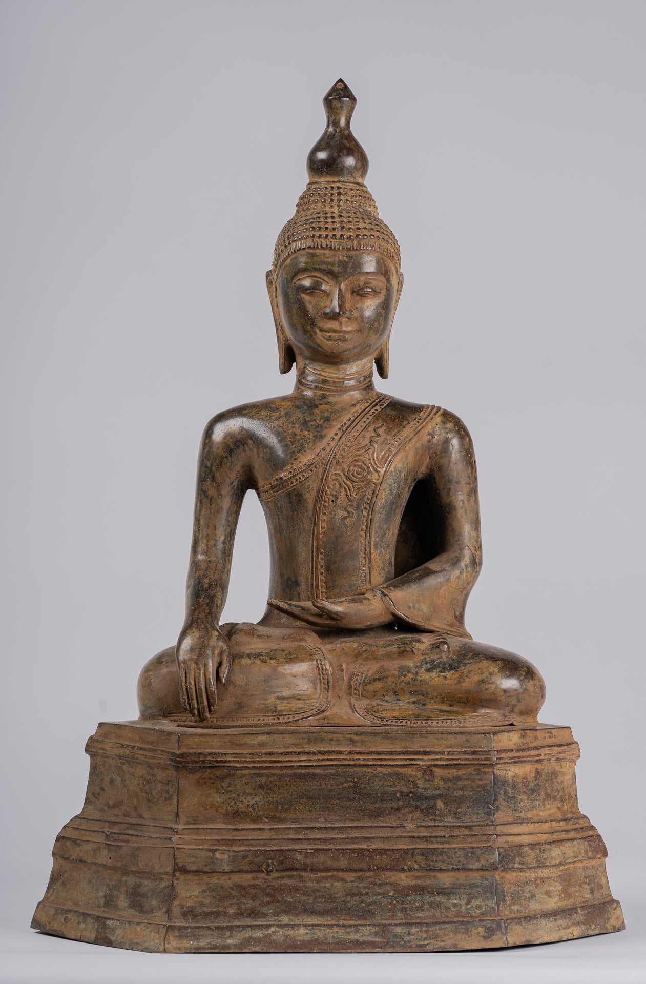 Buddha Statue - Antique Indonesian Style Seated Bronze Javanese Enlightenment Buddha - 52cm/21"