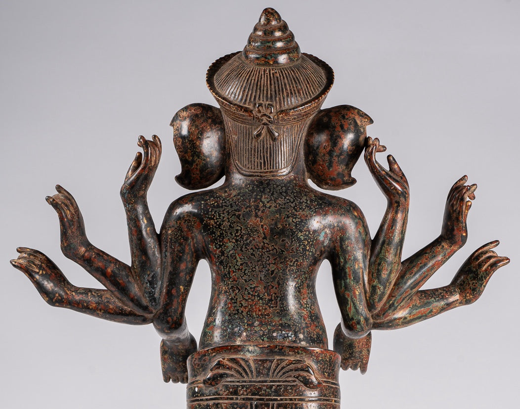 Ganesha Statue - Antique Khmer Style Mounted Standing Bronze Angkor Wat Ganesha Statue - 87cm/35"