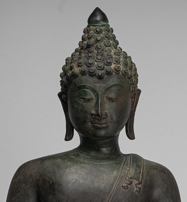 Large Buddha Statue - Antique Thai Style Bronze Chiang Saen Enlightenment Buddha Statue - 80cm/32"