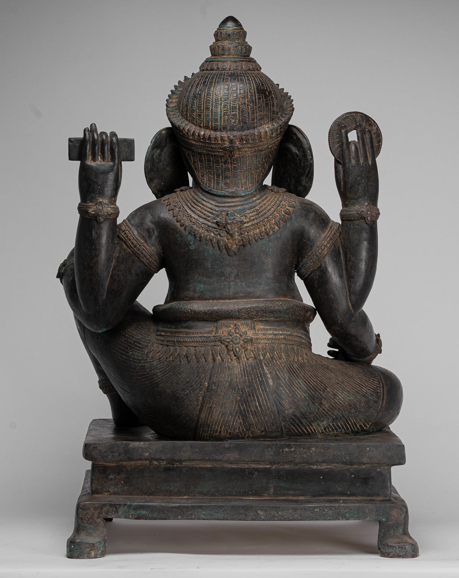 Ganesha Statue - Antique Thai Style Bronze Seated 4-Arm Ganesha Statue - 85cm/34"