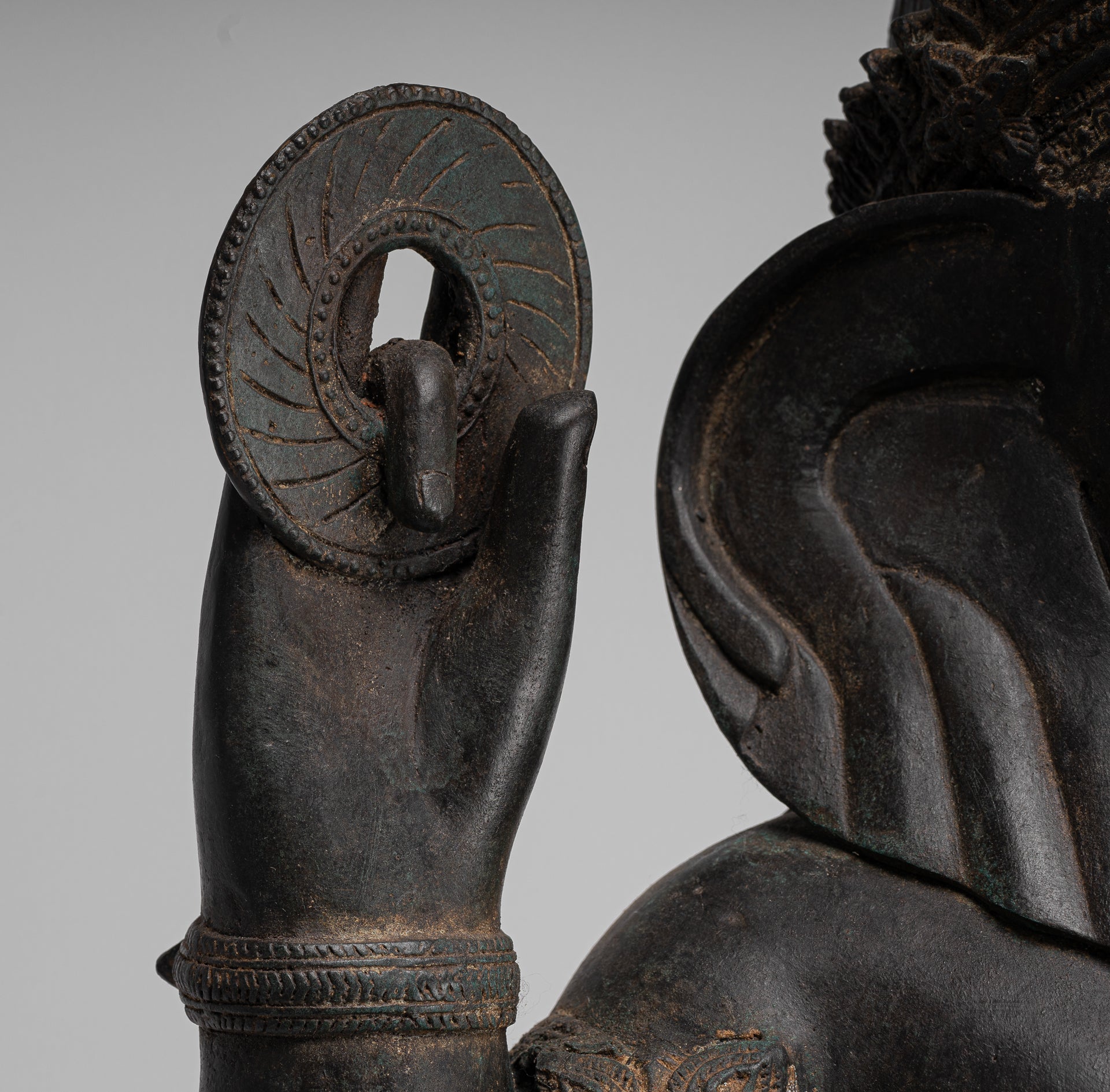 Ganesha Statue - Antique Thai Style Bronze Seated 4-Arm Ganesha Statue - 85cm/34"