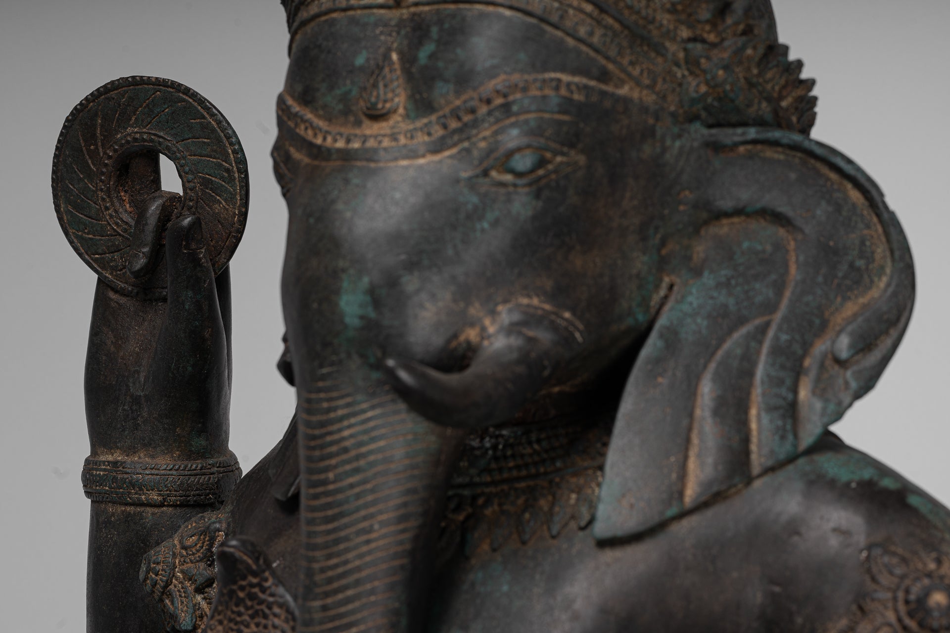 Ganesha Statue - Antique Thai Style Bronze Seated 4-Arm Ganesha Statue - 85cm/34"