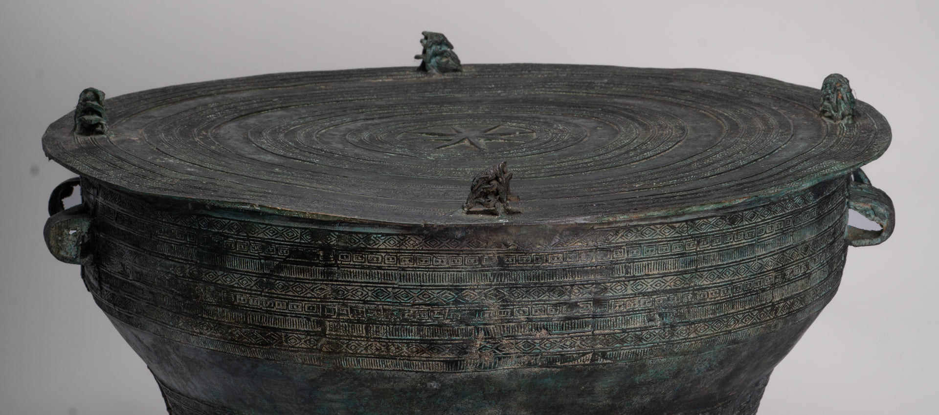 Vietnamese Rain Drum - Antique Vietnamese Style Bronze Free Standing Frog Rain Drum - 43cm/17"