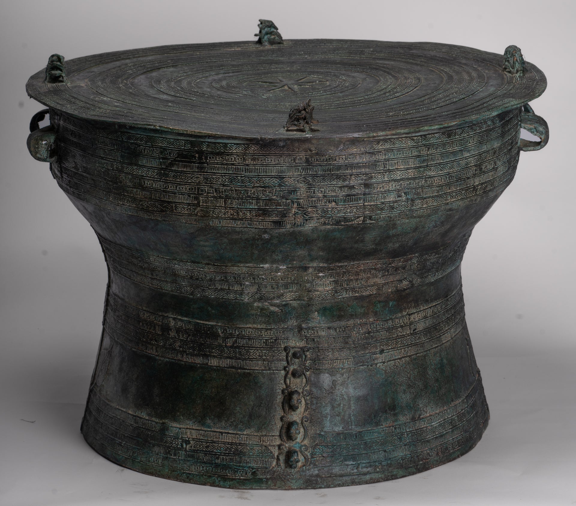 Vietnamese Rain Drum - Antique Vietnamese Style Bronze Free Standing Frog Rain Drum - 43cm/17"