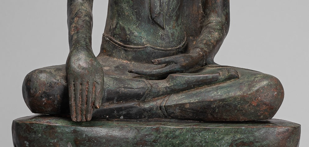 Buddha Statue - Antique U Thong Style Bronze Enlightenment Buddha Statue - 88cm/35"