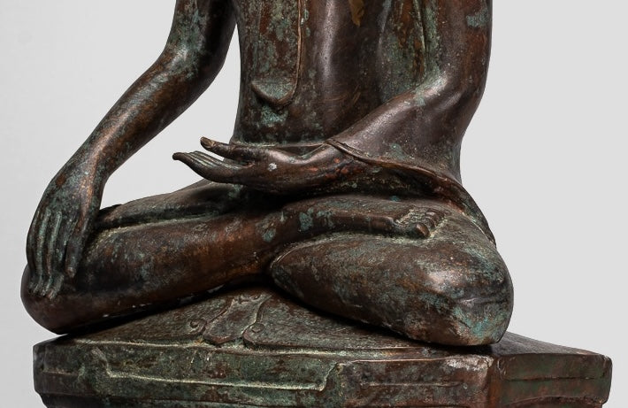 Large Buddha Statue - Antique Thai Style Chiang Rung Seated Enlightenment Buddha Statue - 101cm/40"