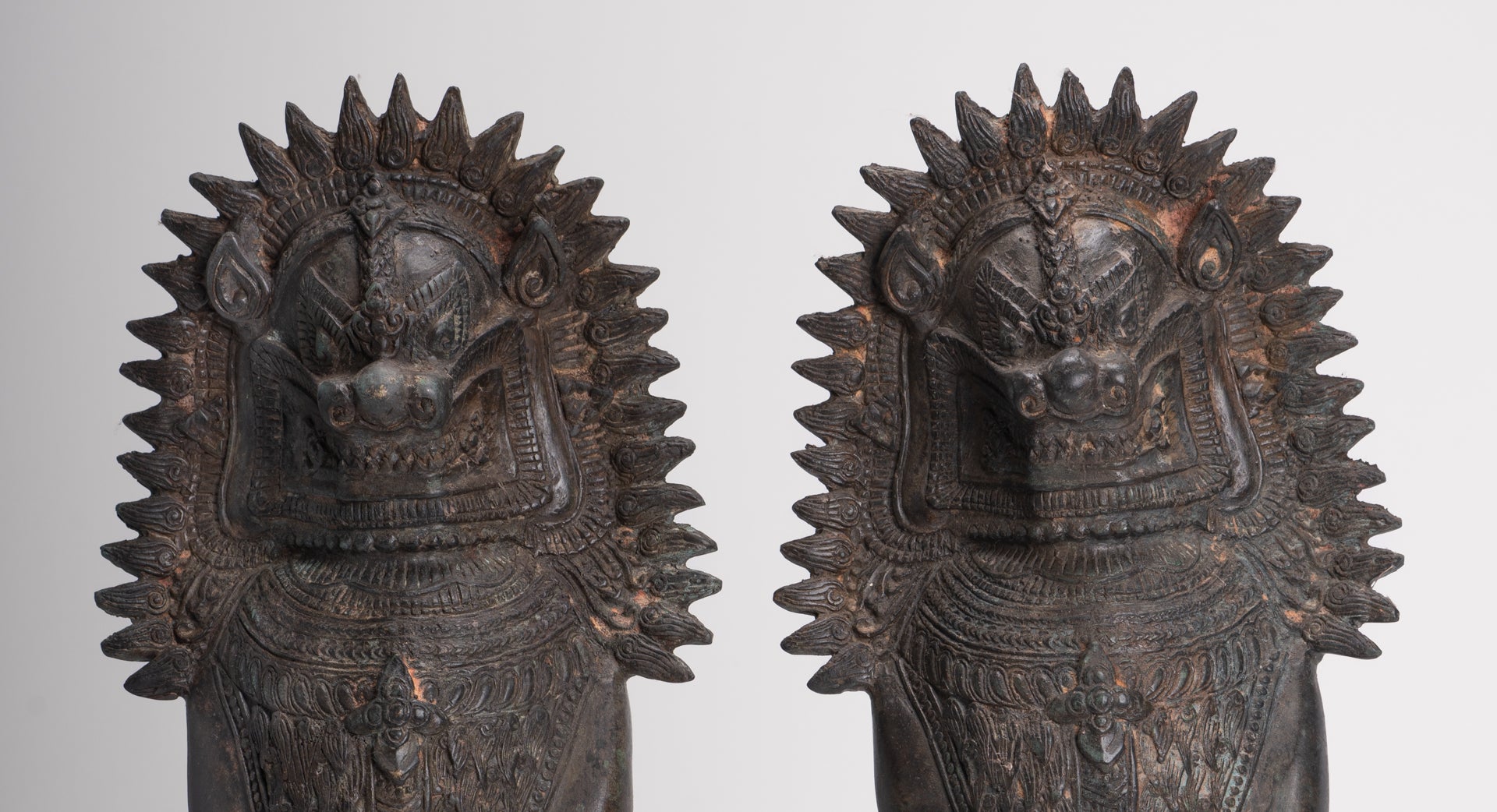 Temple Lion - Antique Thai Style Bronze Standing Singha Temple Guardians or Lions - 41cm/16" (Pair)