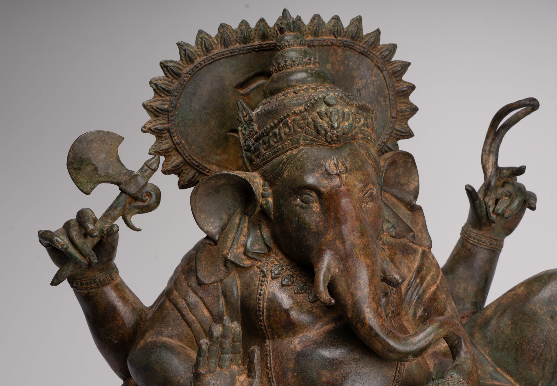 Ganesh - Antique Thai Style Bronze Reclining Ganesha Statue w/Mouse - 55cm/22"