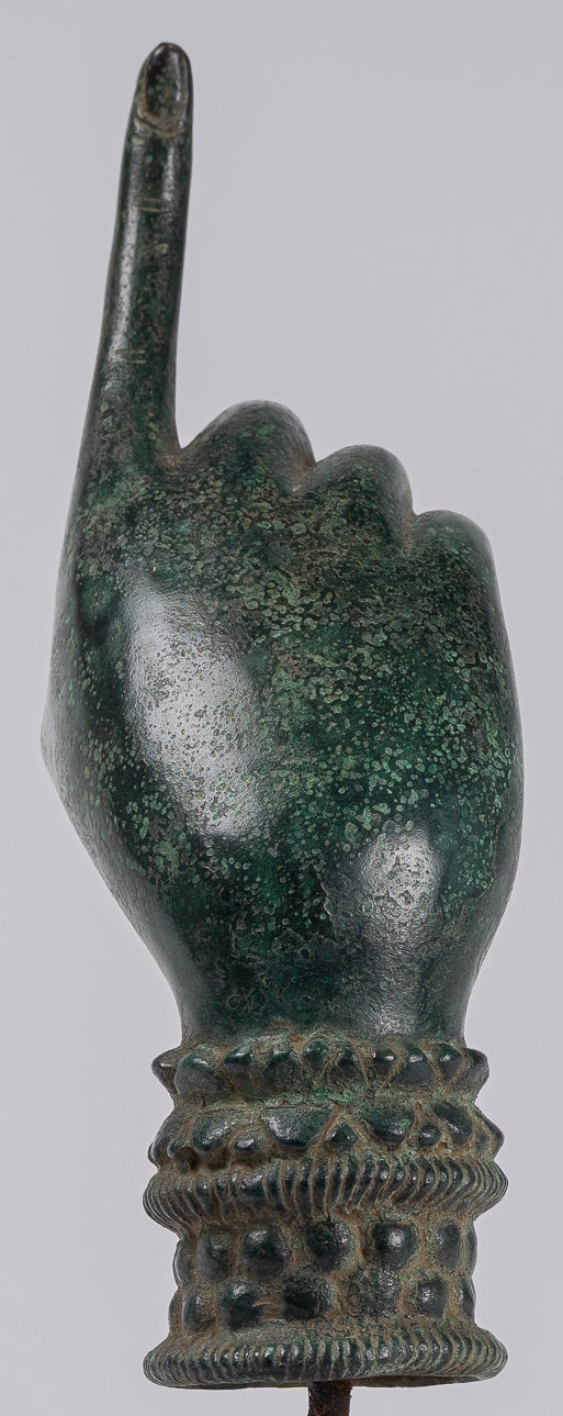 Mounted Antique Khmer Style Bronze Apsara Suchi Mudra Hand - 30cm/12"