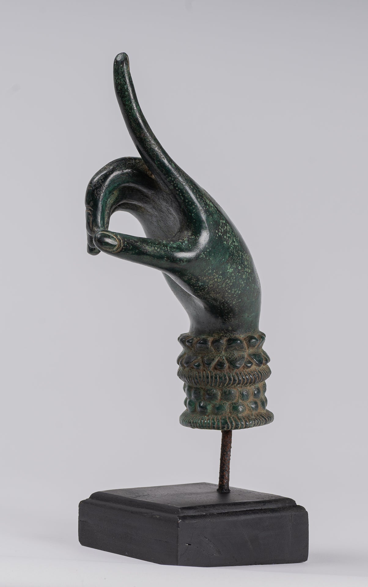 Mounted Antique Khmer Style Bronze Apsara Suchi Mudra Hand - 30cm/12"