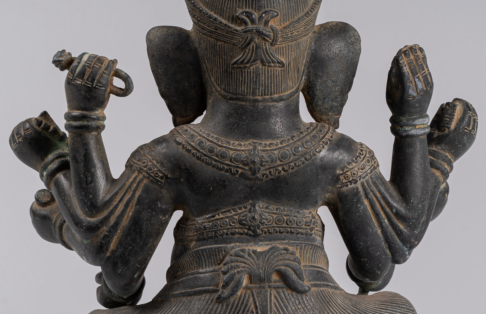 Ganesha Statue - Antique Khmer Style Angkor Wat Bronze Seated Eight Arm Ganesh Statue - 41cm/16"