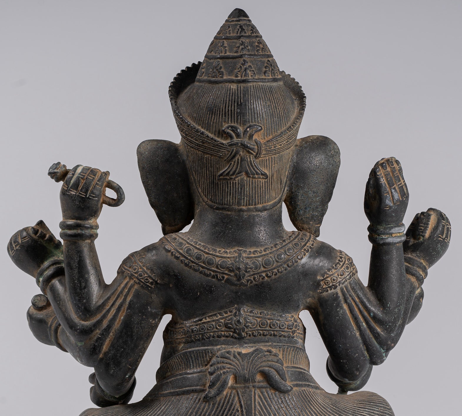 Ganesha Statue - Antique Khmer Style Angkor Wat Bronze Seated Eight Arm Ganesh Statue - 41cm/16"